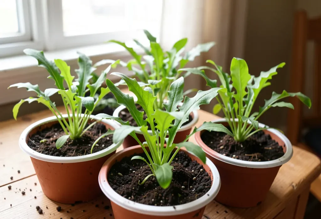 Step-by-step guide showing How to Grow Arugula Indoors using pots and nutrient-rich soil.