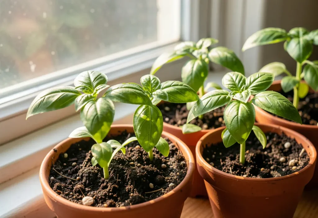 Step-by-step guide showing How to Grow Basil from seeds to mature plants at home.