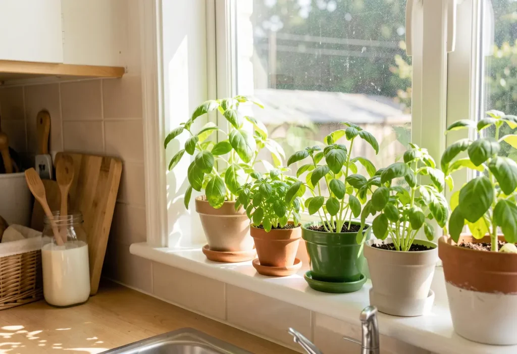 How to Grow Basil at Home – hands planting basil seeds in small home containers