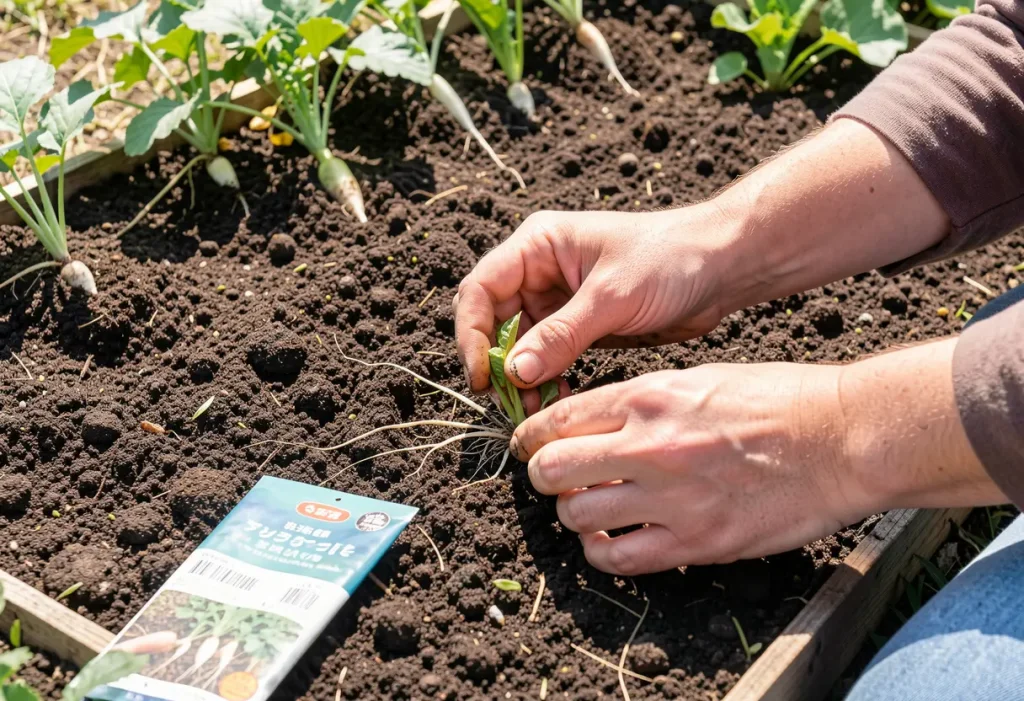 How to Grow Daikon Radish – healthy daikon radish roots developing under green foliage
