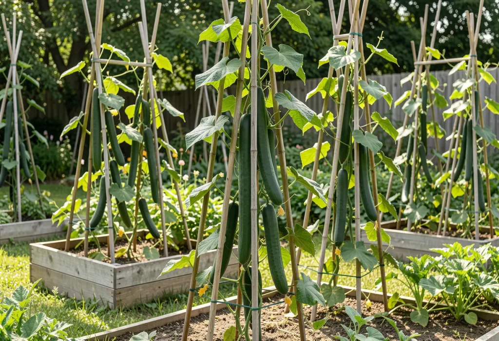 How to Grow English Cucumbers: Indoor or greenhouse setup with cucumber plants thriving.