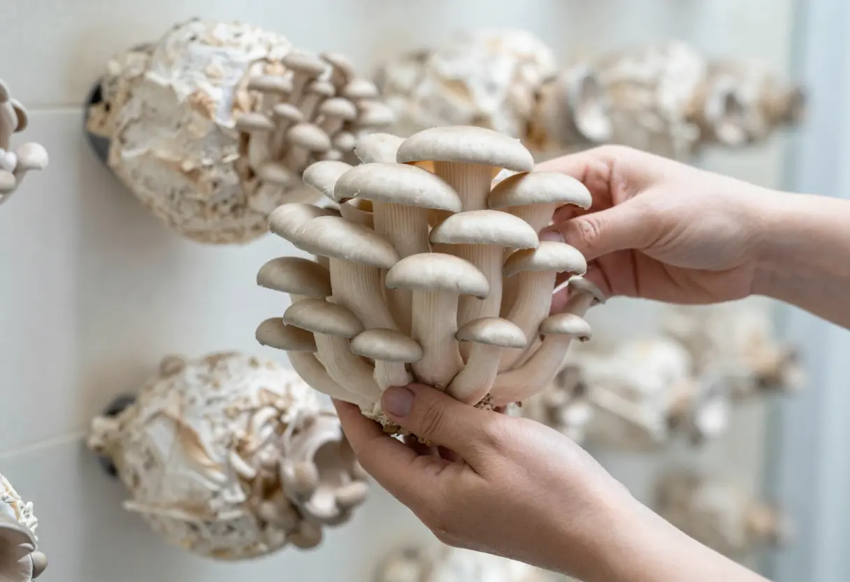 How to Grow Oyster Mushrooms – hands holding colonized mushroom grow bag ready for fruiting