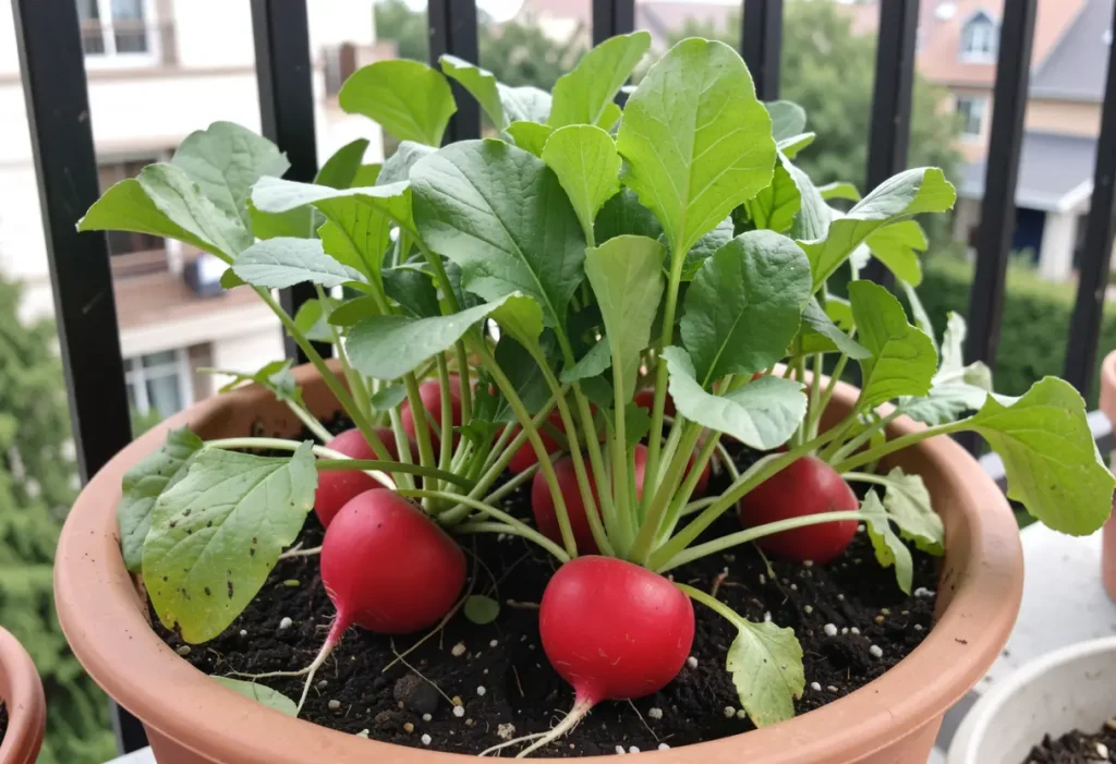 How to Grow Radishes – hands thinning radish sprouts for healthy growth