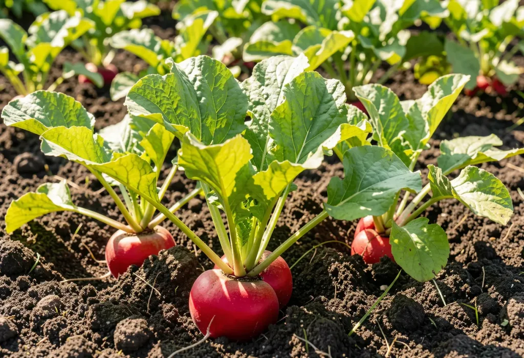 How to Grow Radishes – close-up of young radish seedlings emerging from soil