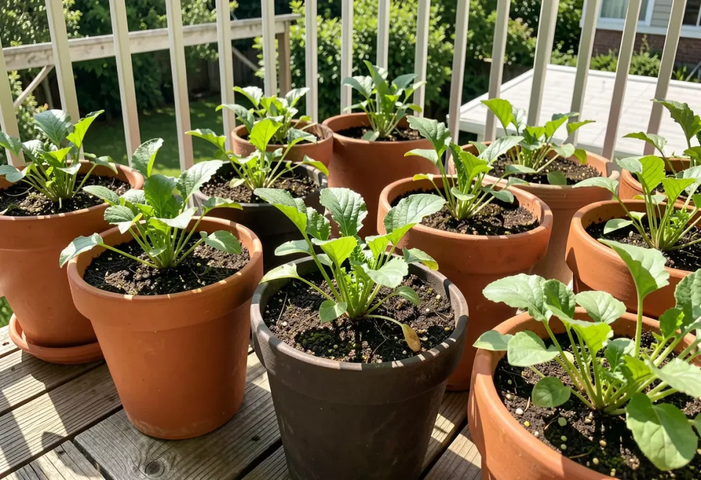 Container garden setup illustrating How to Grow Radishes in Pots successfully on a balcony or patio.
