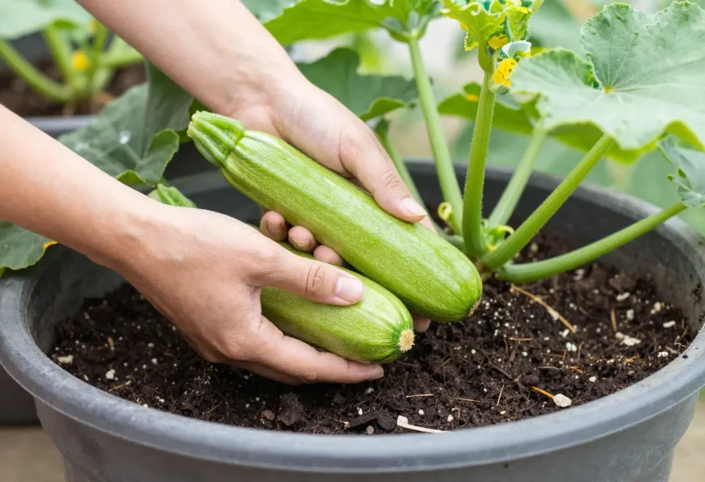 How to Grow Zucchini in Pots – homegrown zucchini harvested from container garden