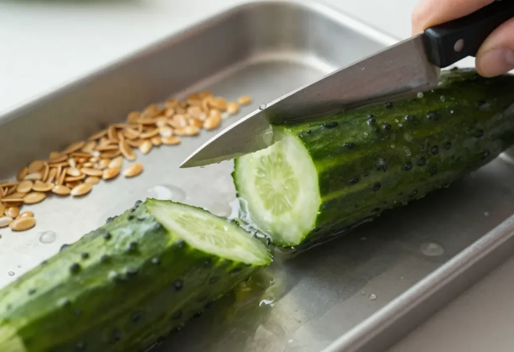 How to Harvest Cucumber Seeds: Removing seeds from a fully ripe cucumber for planting next season.