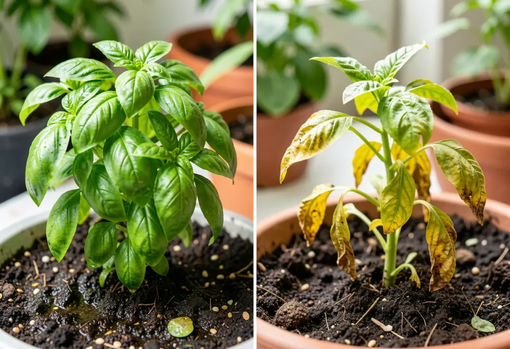 Indoor herb garden illustrating How to Keep a Basil Plant Alive successfully year-round.