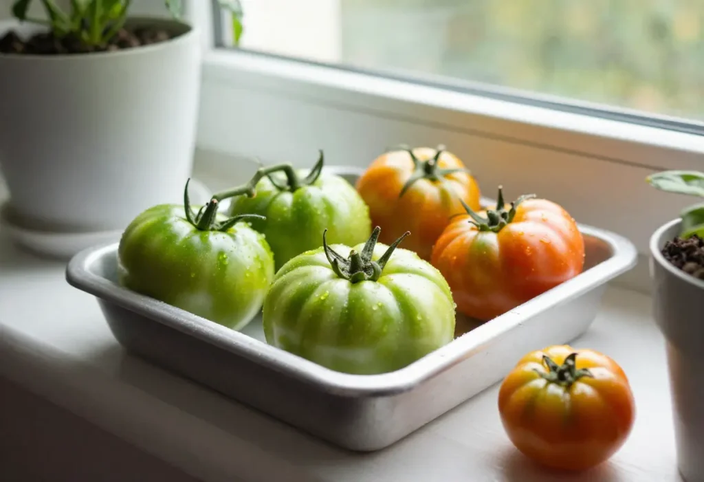 Step-by-step guide showing How to Ripen Green Tomatoes on a sunny windowsill.
