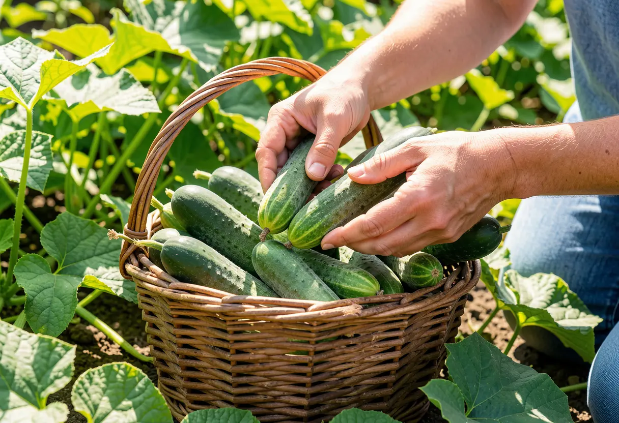 How to Tell If Cucumber is Ripe – hands holding freshly picked ripe cucumber