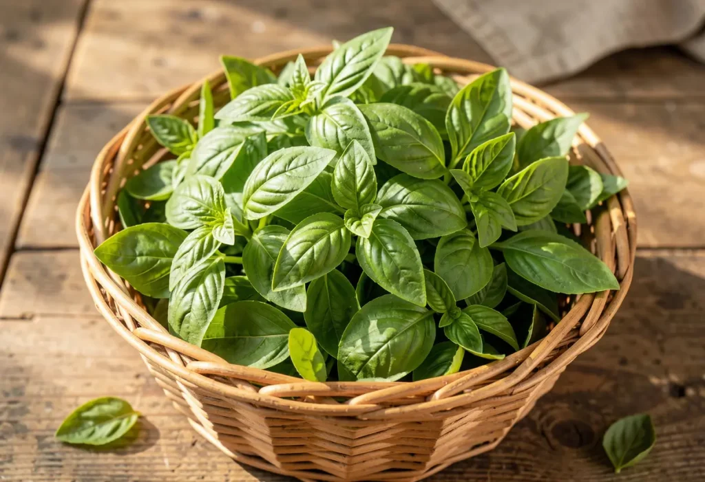 How to Trim Basil – step-by-step trimming of basil leaves in container garden