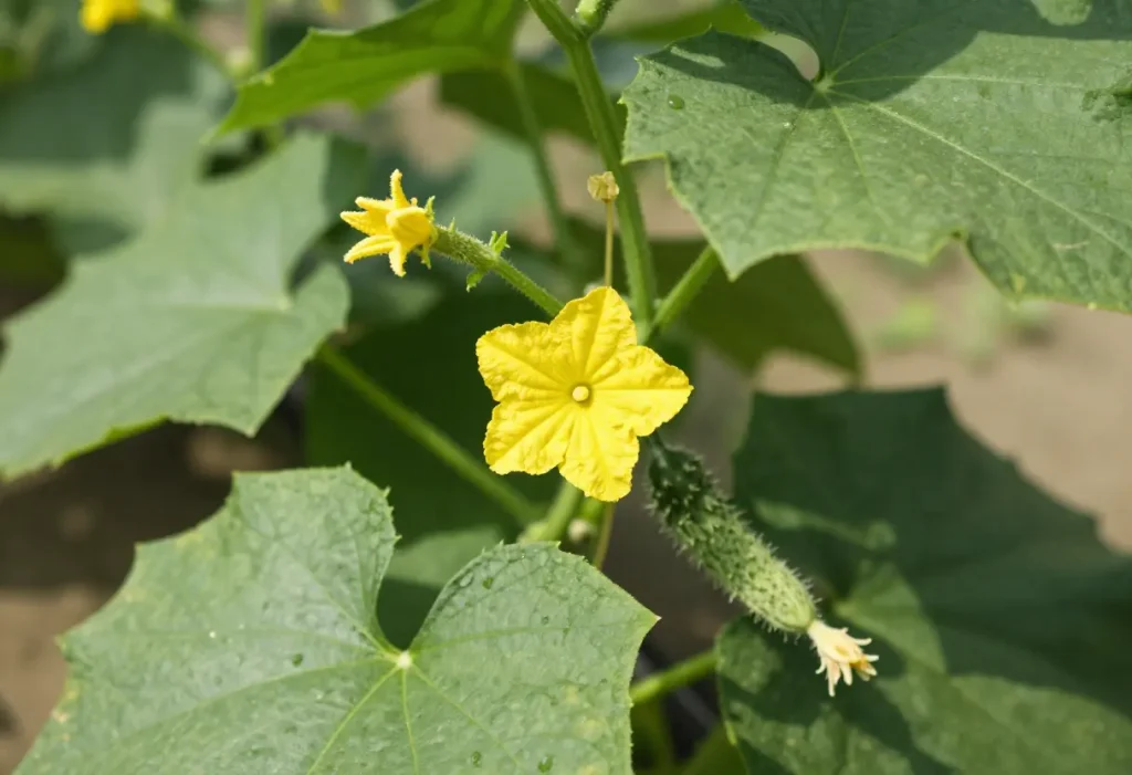 Life Cycle of Cucumber – flowering cucumber plant with developing fruits