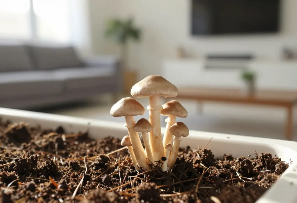 Mushrooms Growing Indoor Plants – houseplant container with unexpected mushroom growth
