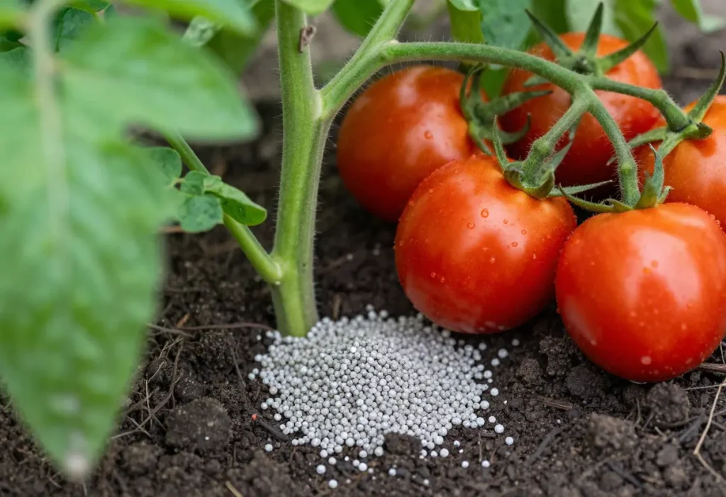 Nitrogen Fertilizer for Tomato Plants: Tomato plant leaves turning lush green after proper fertilization.