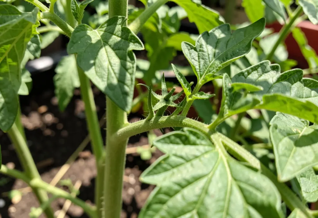 Suckers on Tomato Plants – hands removing tomato suckers to improve plant growth