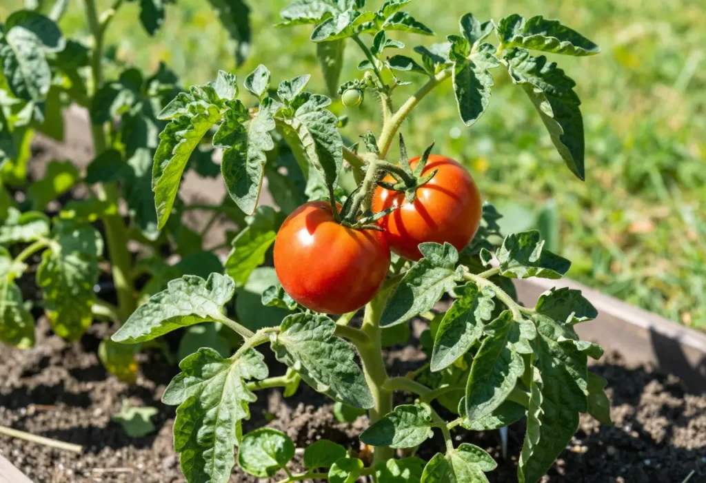 Tomato Plant Leaves Curling – healthy tomato plant affected by leaf curl disorder