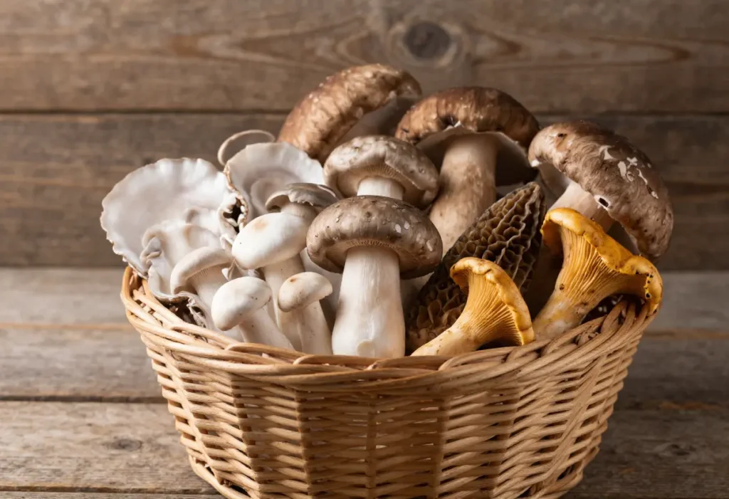 Types of Garden Mushrooms – hands holding freshly harvested garden mushrooms