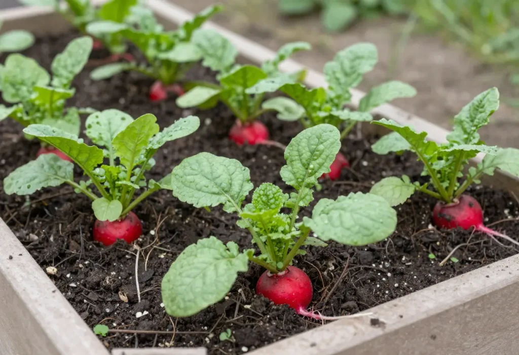 When are Radishes in Season: Basket of colorful radishes freshly pulled from the ground.