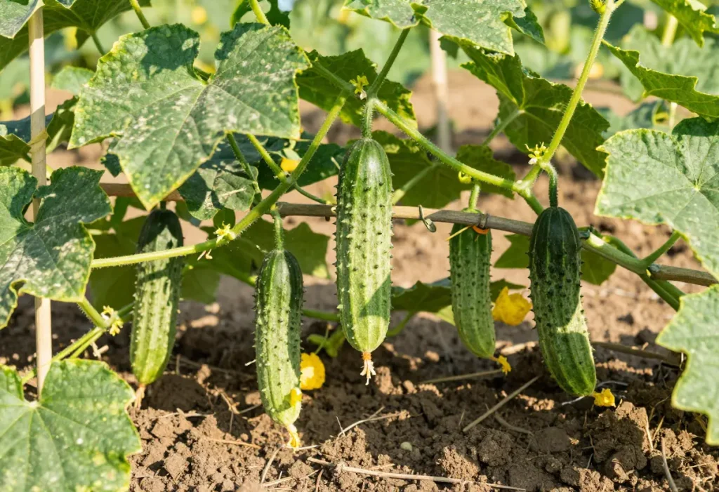 When to Harvest Cucumbers Prickly: Hands carefully harvesting mature prickly cucumbers from the plant.