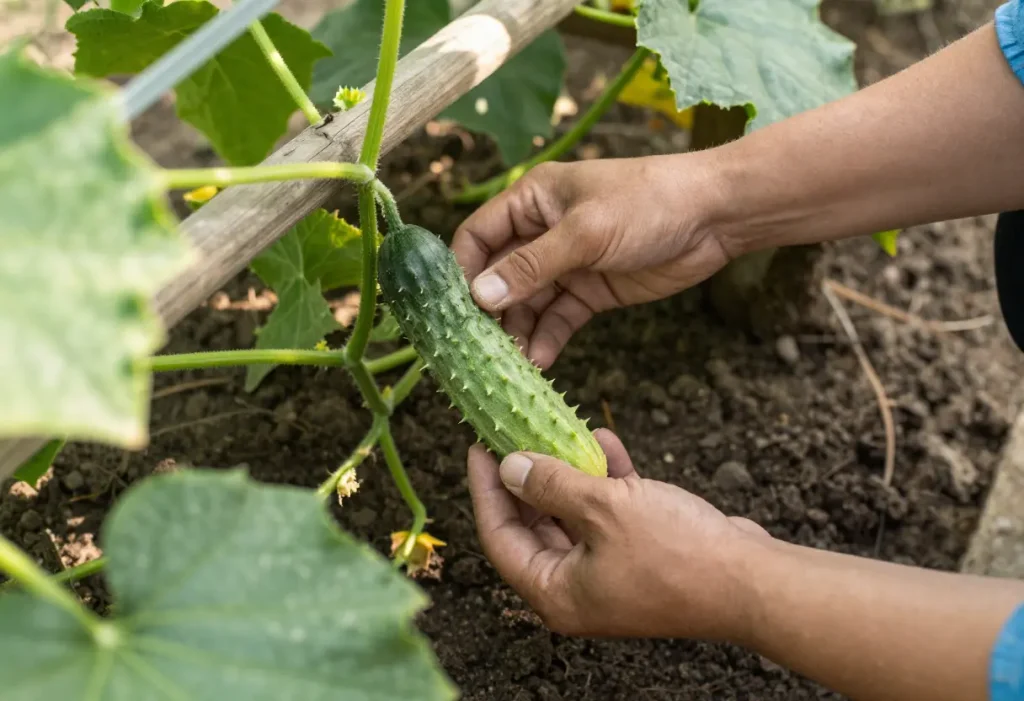 When to Harvest Cucumbers Prickly: Healthy prickly cucumbers at peak ripeness for home use.