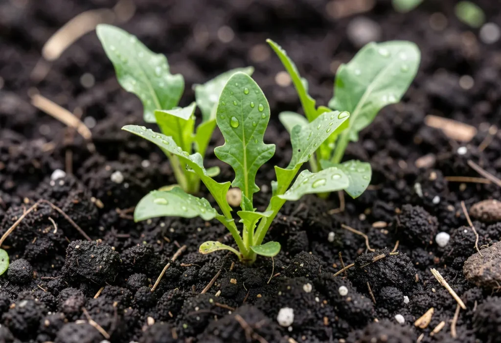 When to Plant Arugula – rows of freshly planted arugula ready for growing season