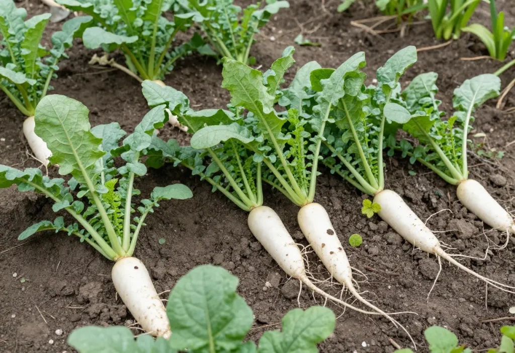 When to Plant Daikon Radish: Farmer planting seeds in early spring or late summer soil.