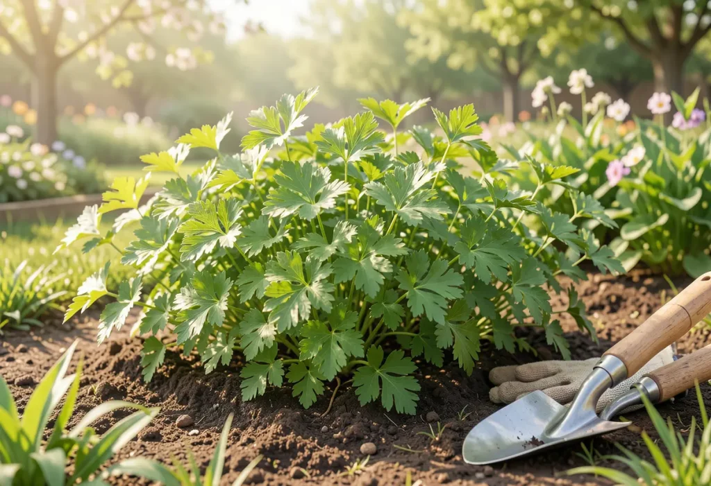 When to Plant Parsley – gardener sowing parsley seeds in spring garden bed