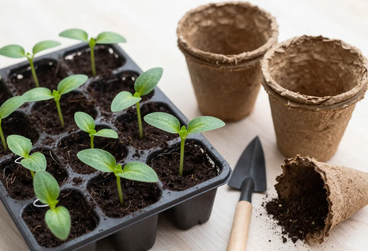 When to Repot Cucumber Seedlings – healthy cucumber seedlings being repotted in garden soil