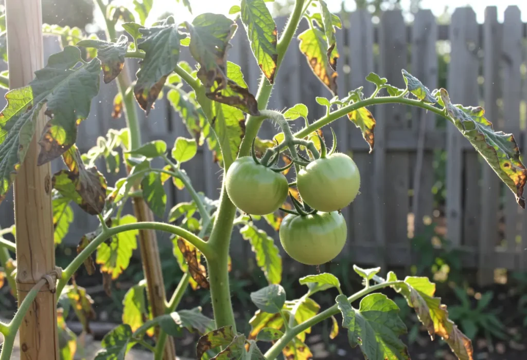 Why are My Tomatoes Not Turning Red – gardener checking tomato ripeness in backyard garden