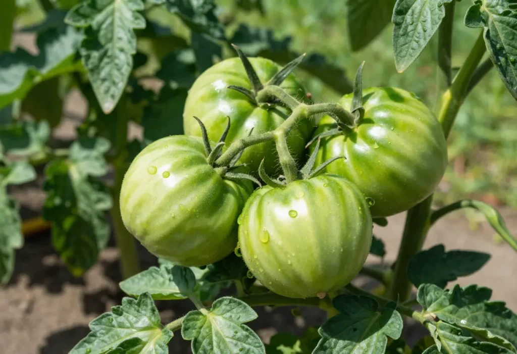 Why are My Tomatoes Not Turning Red – close-up of unripe tomatoes on healthy plant