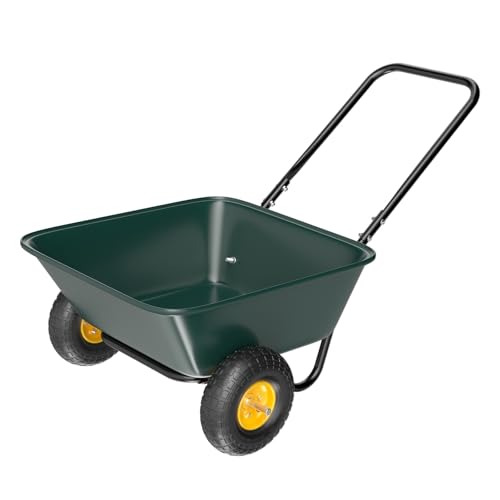 VINGLI 2 Wheel Wheelbarrow, Plastic and Steel Wheel Barrel, 300lbs Capacity Garden Cart for Lawn, Gardening, Construction