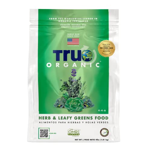 True Organic Herb & Leafy Greens Food – Organic Fertilizer for Abundant Herbs and Greens – 4lb Bag Covers 70 Sq. Ft.