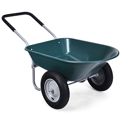Goplus Dual Wheel Wheelbarrow, Heavy Duty Garden Cart, 330 lbs Capacity Utility Cart with Two 13 inches Pneumatic Tires for Outdoor Lawn Yard Farm Ranch