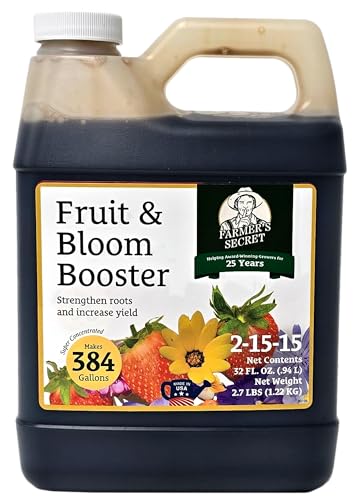 Farmer’s Secret Fruit & Bloom Booster Fertilizer (32oz) - Super Concentrated - Boosts Flowering and Yield on All Varieties of Fruits, Vegetables and Flowers