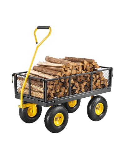 VEVOR 500 Lbs Steel Garden Cart, Heavy Duty Garden Wagon Cart Pullable on Wheels, Metal Yard Utility Wagon Carts with 10