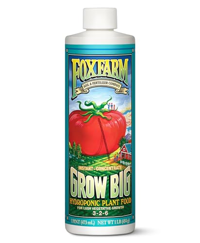 FoxFarm Grow Big Hydro Organic Liquid Fertilizer, 1 Pint - 3-2-6 Plant Food with Micro Nutrients for Hydroponic Systems - Enhances Vegetative Growth, Flowering, and Fruiting - pH Adjustable