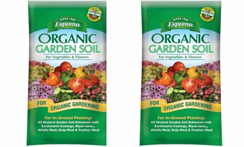 Espoma Organic Vegetable & Flower Garden Soil Natural and Organic in Ground Planting Mix. Use When Planting & Transplanting. for Organic Gardening. 1 Cubic Foot Bag - Two Pack