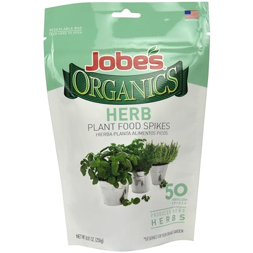 Jobe’s Organics Herb Garden Fertilizer Spikes, Easy Plant Care Organic Fertilizer for Herb Gardens, 50 Count