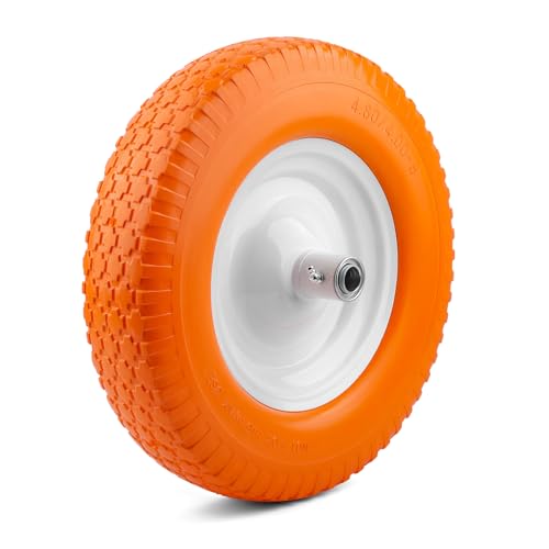 Flat Free Wheelbarrow Tire 4.80/4.00-8 – Universal Fit Solid Rubber Replacement Wheel – Never Flat Tire with Wheel Assembly – Fits Most Wheelbarrows & Garden Carts