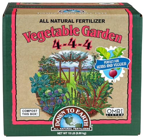 Down To Earth All Natural Fertilizers Organic Vegetable Garden - Plant Food for Vegetables, Herbs, Greens and Raised Beds 4-4-4, 15 lb