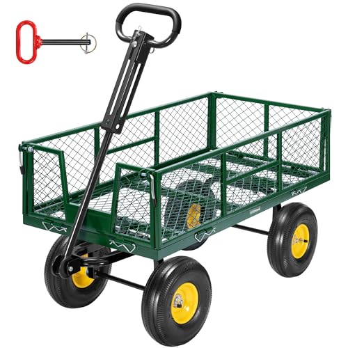 VIVOHOME Garden Cart Steel Heavy Duty 900 LBS Yard and Garden Wagon with 10 inch Tire and Handle Attach to ATV or Tractor Green