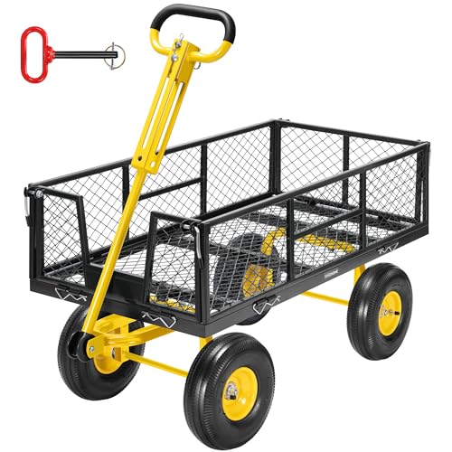 VIVOHOME Garden Cart Steel Heavy Duty 900 LBS Yard and Garden Wagon with 10 inch Tire and Handle Attach to ATV or Tractor Black