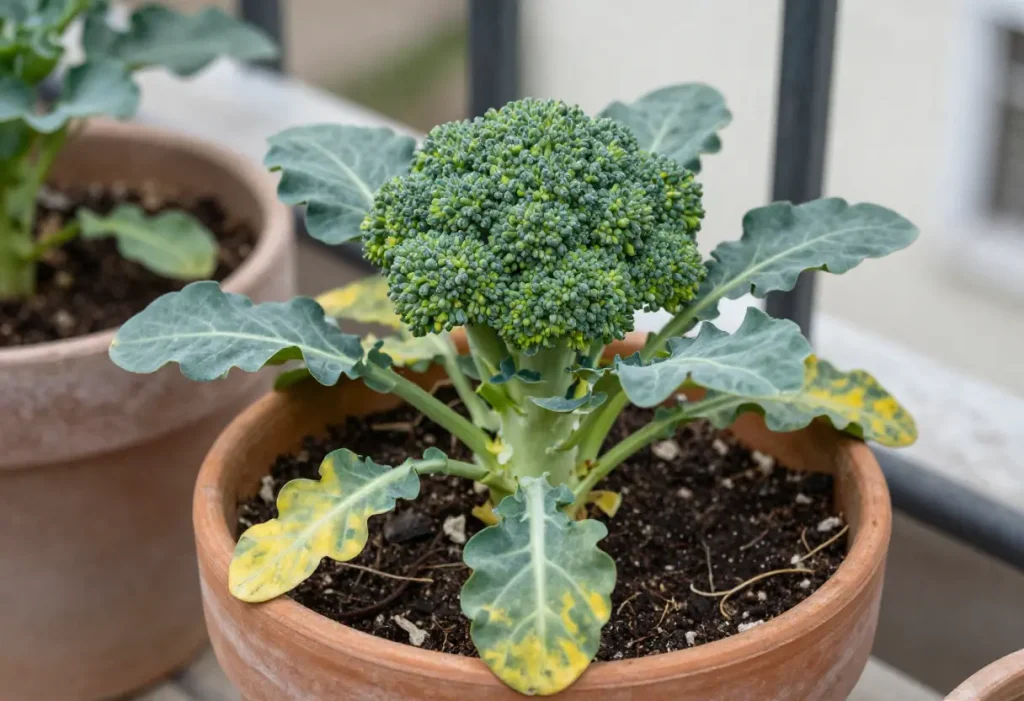 Broccoli Leaves Turning Yellow indicating possible pest or disease damage
