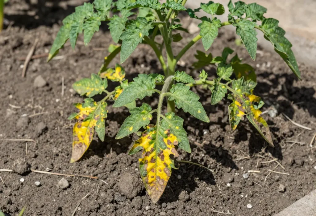 Early Blight Tomato Diseases affecting lower leaves in garden plants