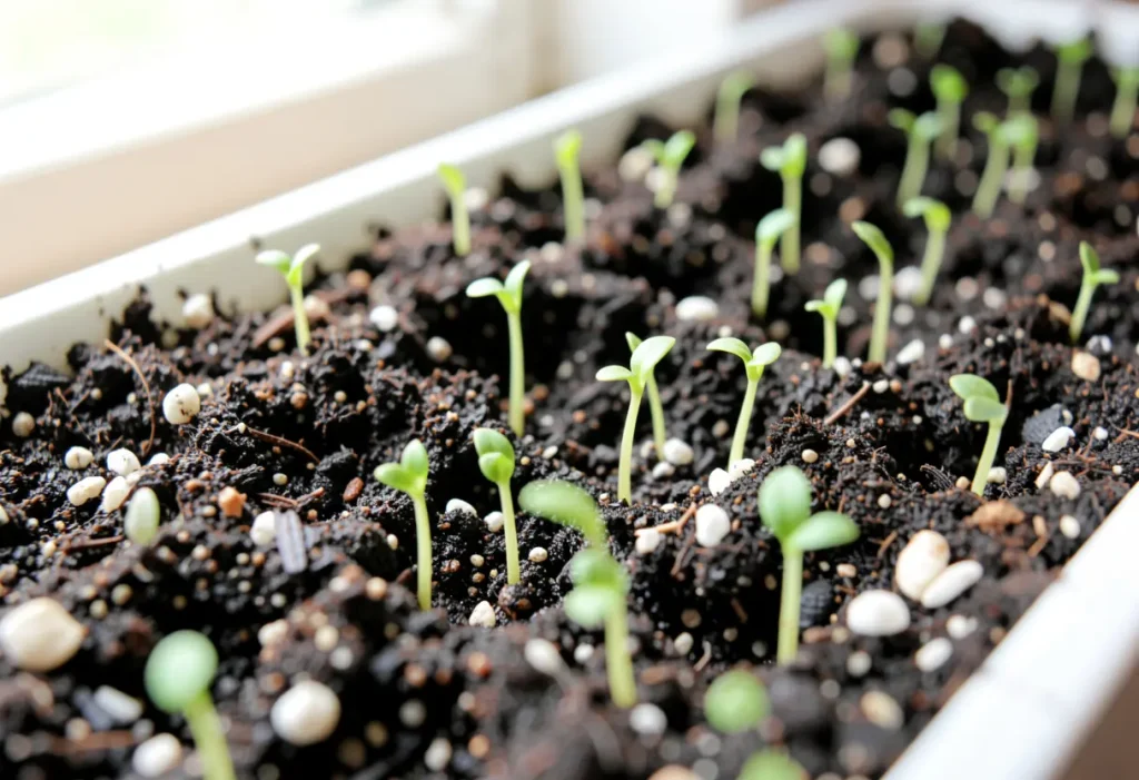 Growing Basil from Seed – gardener sowing basil seeds in small seed trays