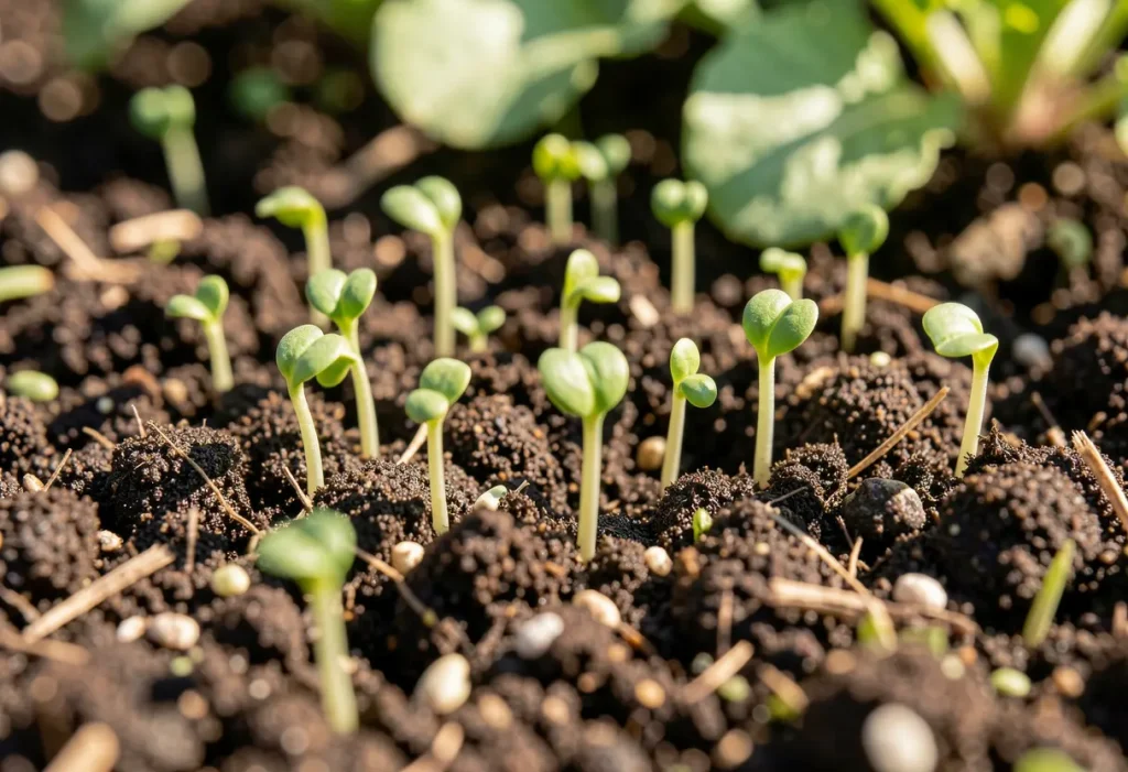 Growing Radishes from Seed – close-up of radish seedlings emerging from soil