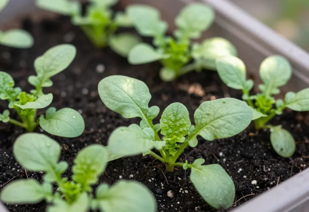 Growing Radishes from Seed – hands watering young radish sprouts in container