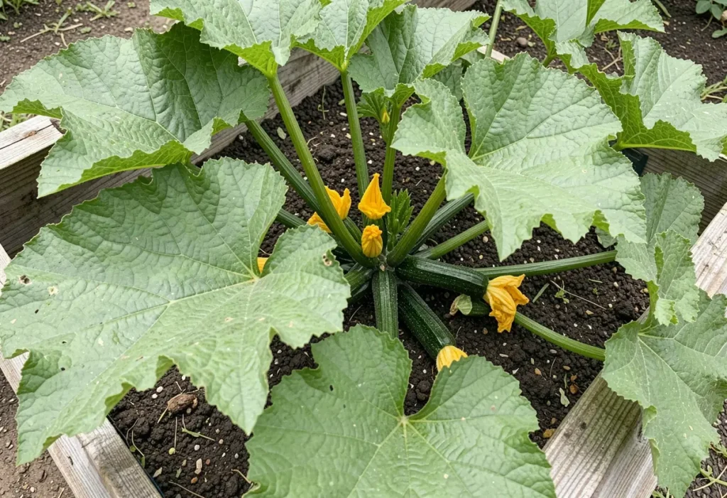 Growing Zucchini in a Raised Bed in backyard vegetable garden setup