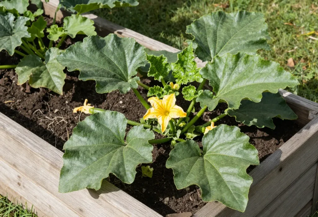 Growing Zucchini in a Raised Bed with rich soil and proper spacing