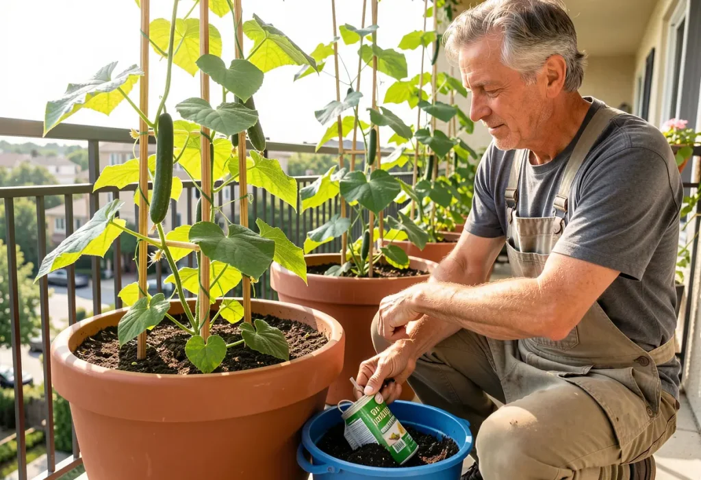 How Often to Fertilize Cucumbers – close-up of cucumber vines with nutrient-rich soil